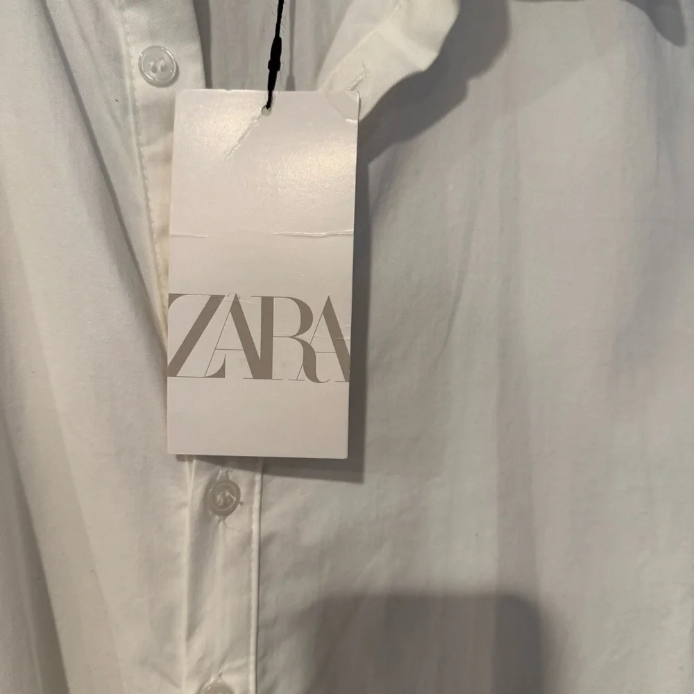 NWT Zara White Cotton Short Shirt Dress Size S Pleated - Picture 4 of 9